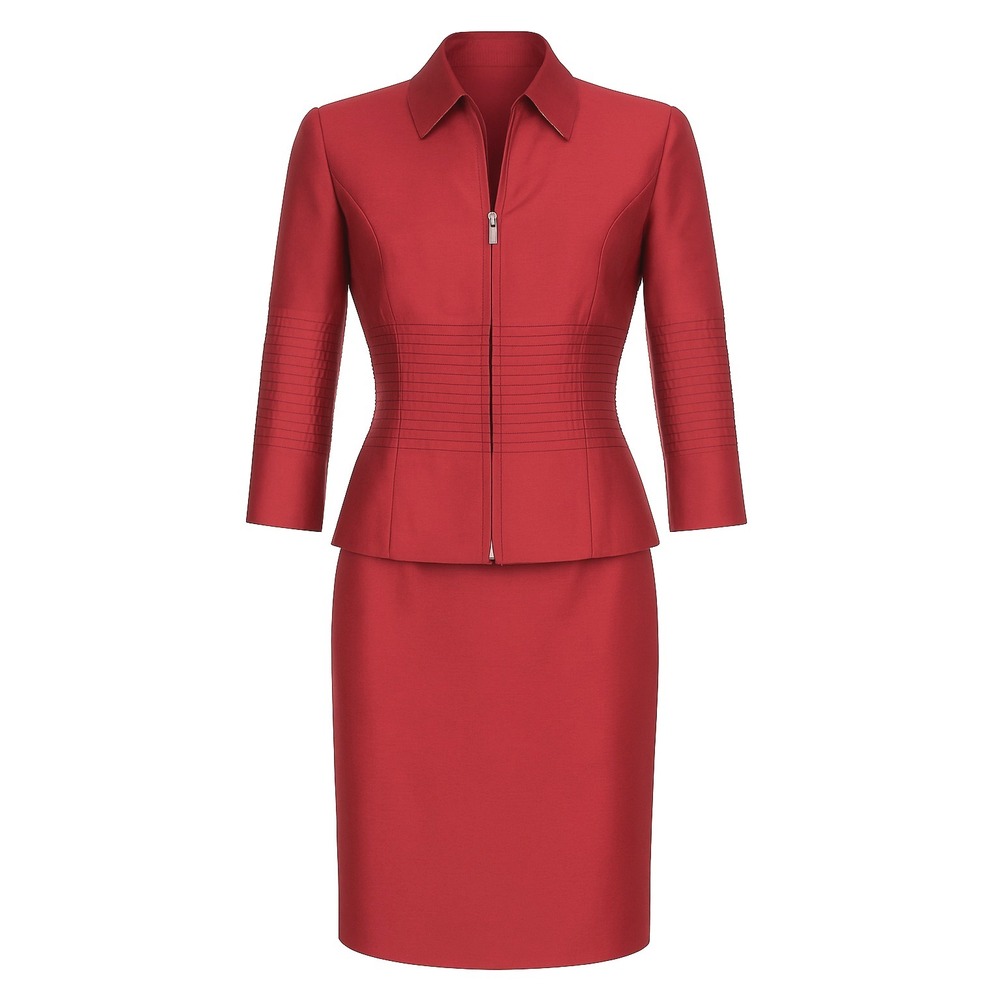 Vintage W by WORTH Red‎ Silk Cotton Blend Zipper Front Pencil Skirt Suit Set 4/6